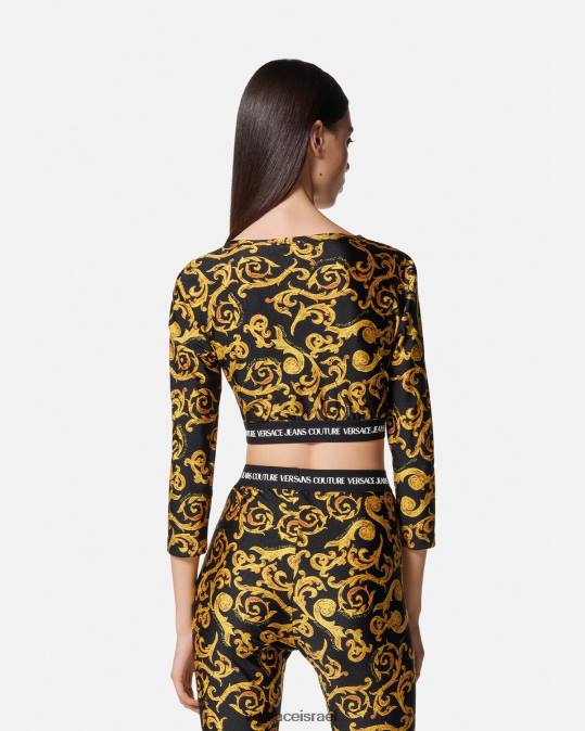 נשים Versace זהב שחור Sketch Couture Crop Top הַלבָּשָׁה N8T22167