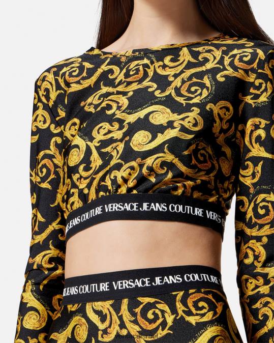 נשים Versace זהב שחור Sketch Couture Crop Top הַלבָּשָׁה N8T22167