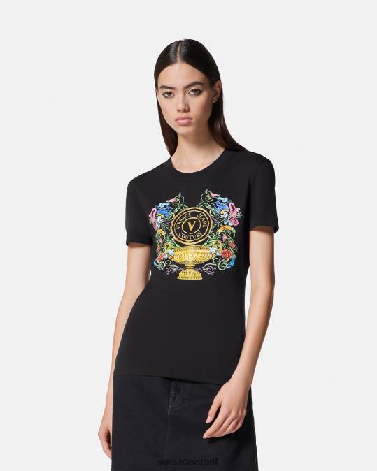 נשים Versace זהב שחור V-emblem חולצת טריקו לגינה הַלבָּשָׁה N8T22231