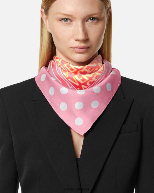נשים Versace ורוד ולבן allover משי foulard אביזרים N8T2885