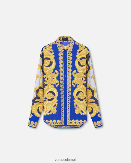 גברים Versace כחול וזהב חולצת barocco 660 כותנה הַלבָּשָׁה N8T21321