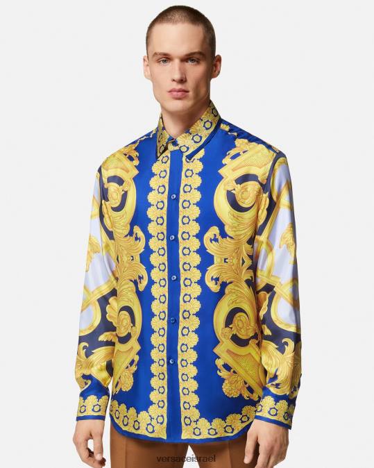 גברים Versace כחול וזהב חולצת barocco 660 כותנה הַלבָּשָׁה N8T21321