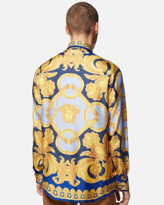 גברים Versace כחול וזהב חולצת barocco 660 כותנה הַלבָּשָׁה N8T21321