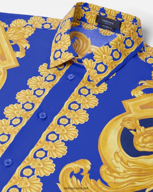 גברים Versace כחול וזהב חולצת barocco 660 כותנה הַלבָּשָׁה N8T21321