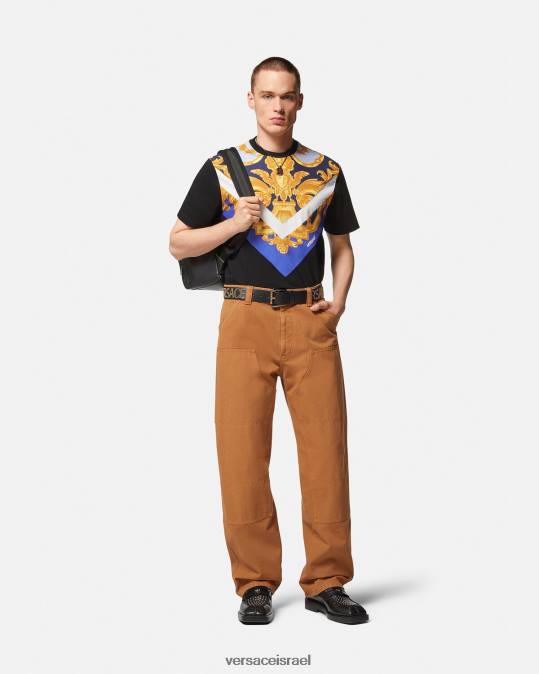 גברים Versace כחול וזהב חולצת טריקו של barocco 660 הַלבָּשָׁה N8T21393