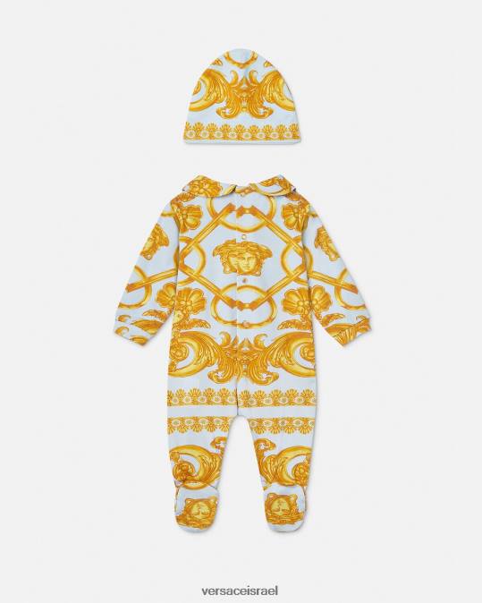 יְלָדִים Versace תכלת וזהב סט חליפת שינה לתינוק barocco 660 הַלבָּשָׁה N8T21827