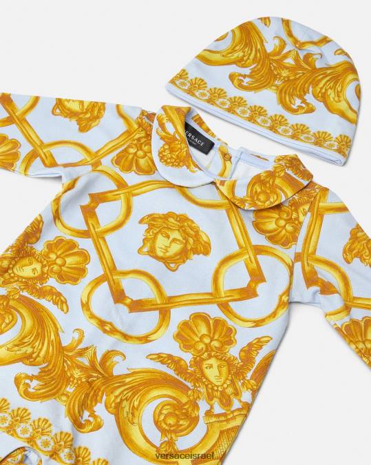 יְלָדִים Versace תכלת וזהב סט חליפת שינה לתינוק barocco 660 הַלבָּשָׁה N8T21827