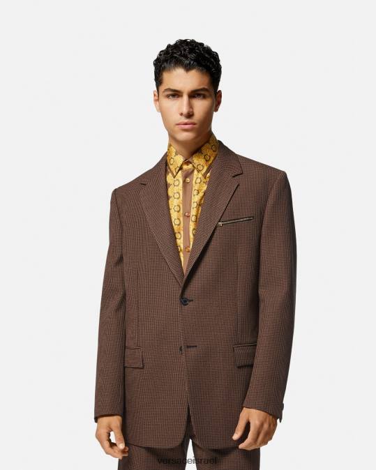 גברים Versace חום וזהב בלייזר barocco 660 houndstooth הַלבָּשָׁה N8T21279