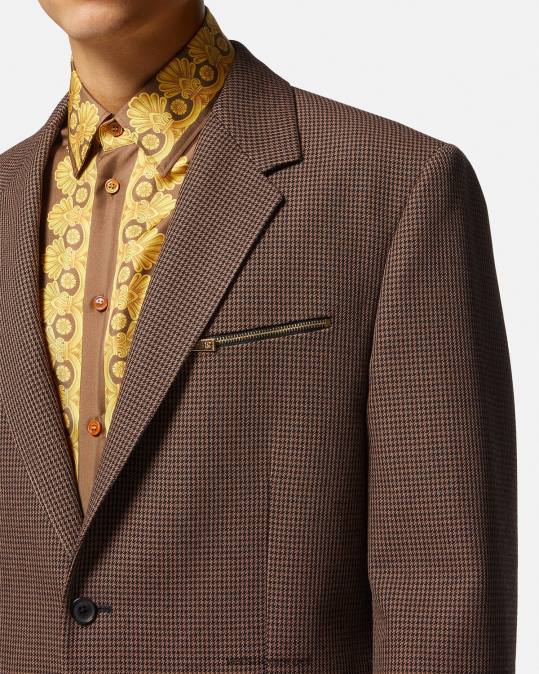 גברים Versace חום וזהב בלייזר barocco 660 houndstooth הַלבָּשָׁה N8T21279