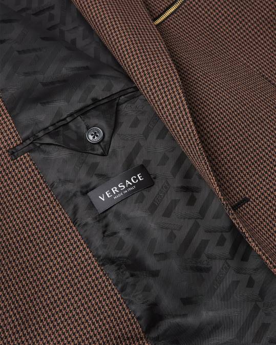 גברים Versace חום וזהב בלייזר barocco 660 houndstooth הַלבָּשָׁה N8T21279