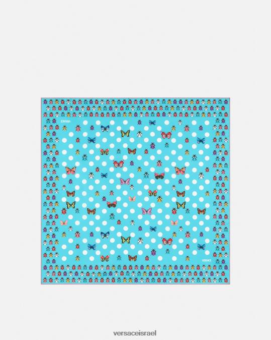 נשים Versace כְּחוֹל פרפרים גדול משי foulard אביזרים N8T2891