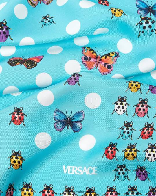 נשים Versace כְּחוֹל פרפרים גדול משי foulard אביזרים N8T2891