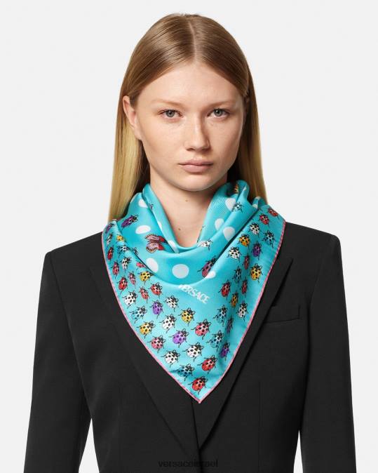 נשים Versace כְּחוֹל פרפרים גדול משי foulard אביזרים N8T2891
