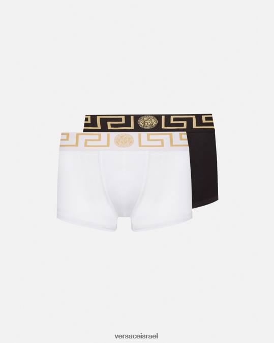 גברים Versace לבן שחור גזעי גבול greca 2 חבילה תחתונים ובגדי חוף N8T21752
