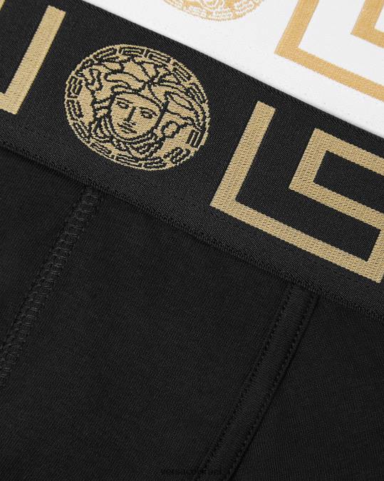 גברים Versace לבן שחור גזעי גבול greca 2 חבילה תחתונים ובגדי חוף N8T21752