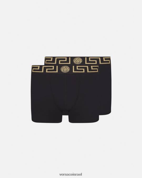 גברים Versace שָׁחוֹר גזעים ארוכים בגבול greca 2-pack תחתונים ובגדי חוף N8T21761