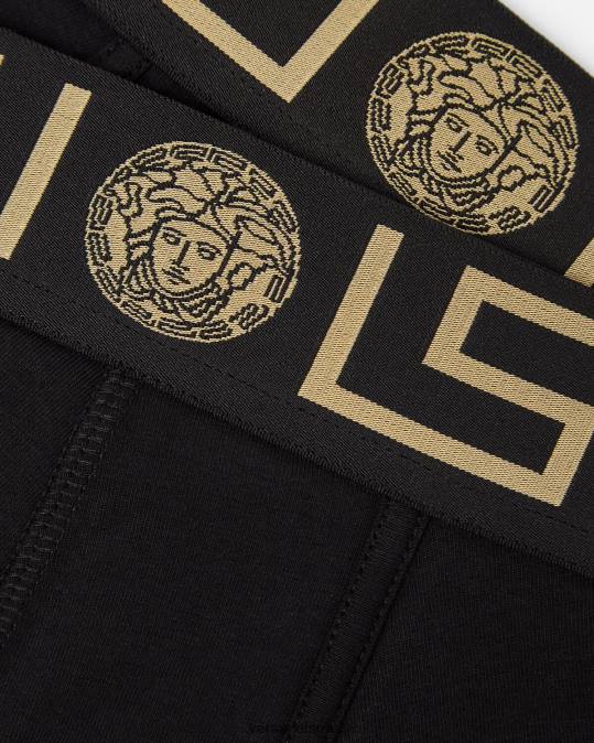 גברים Versace שָׁחוֹר גזעים ארוכים בגבול greca 2-pack תחתונים ובגדי חוף N8T21761