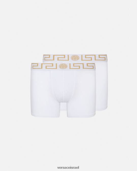 גברים Versace זהב לבן גזעים ארוכים בגבול greca 2-pack תחתונים ובגדי חוף N8T21762