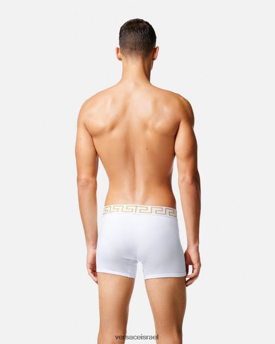 גברים Versace זהב לבן גזעים ארוכים בגבול greca 2-pack תחתונים ובגדי חוף N8T21762
