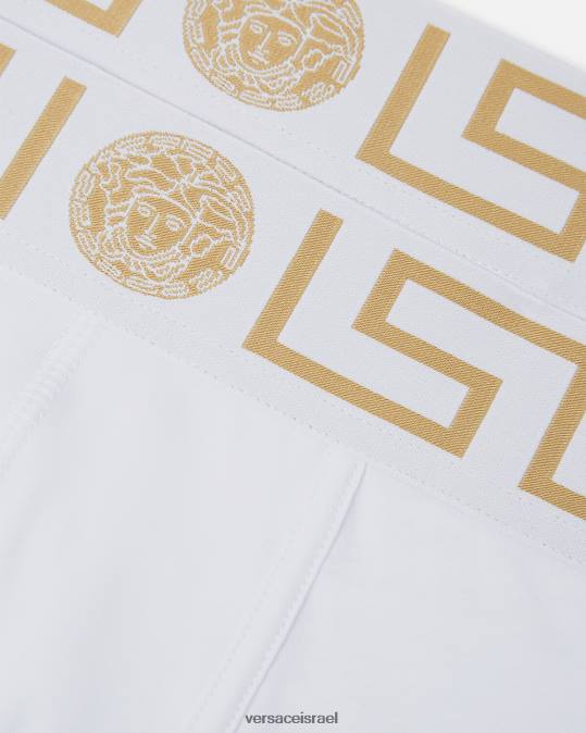 גברים Versace זהב לבן גזעים ארוכים בגבול greca 2-pack תחתונים ובגדי חוף N8T21762