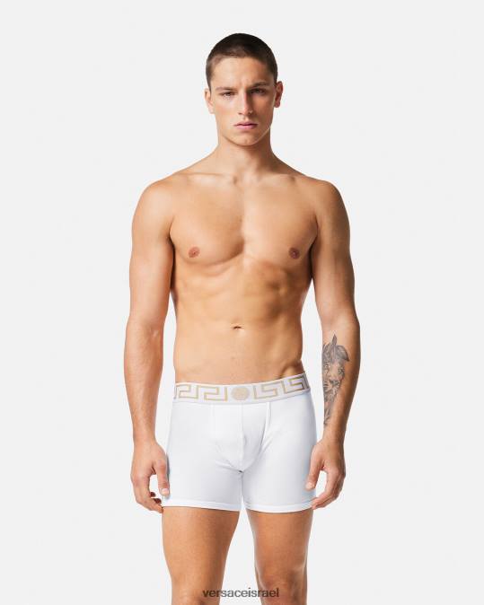 גברים Versace לבן שחור גזעים ארוכים בגבול greca 2-pack תחתונים ובגדי חוף N8T21763