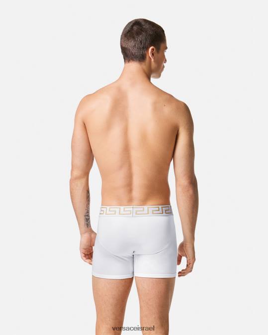 גברים Versace לבן שחור גזעים ארוכים בגבול greca 2-pack תחתונים ובגדי חוף N8T21763