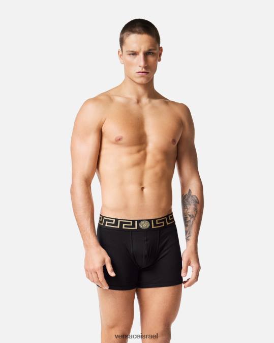 גברים Versace לבן שחור גזעים ארוכים בגבול greca 2-pack תחתונים ובגדי חוף N8T21763