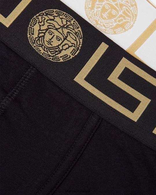 גברים Versace לבן שחור גזעים ארוכים בגבול greca 2-pack תחתונים ובגדי חוף N8T21763