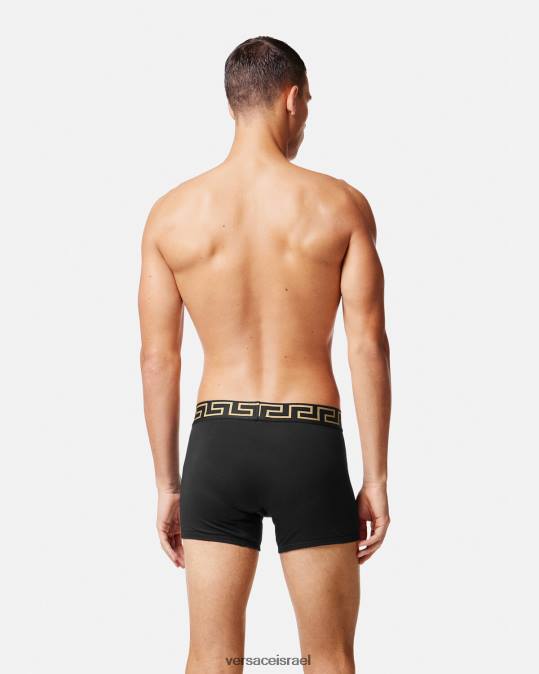 גברים Versace אפור ושחור גזעים ארוכים בגבול greca 2-pack תחתונים ובגדי חוף N8T21764