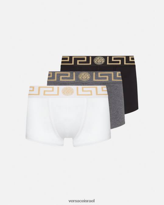 גברים Versace לבן ושחור ואפור גזעי גבול greca 3 חבילות תחתונים ובגדי חוף N8T21751