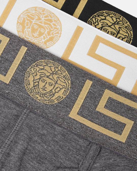 גברים Versace לבן ושחור ואפור גזעי גבול greca 3 חבילות תחתונים ובגדי חוף N8T21751