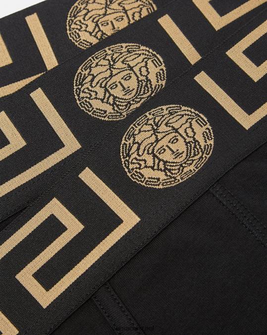 גברים Versace שָׁחוֹר תחתוני גבול greca 3 חבילה תחתונים ובגדי חוף N8T21778
