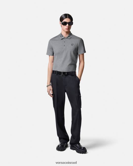 גברים Versace אפור חולצת פולו greca עם שרוולים קצרים הַלבָּשָׁה N8T21358