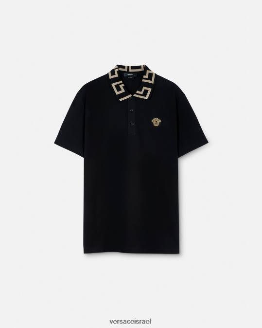 גברים Versace שָׁחוֹר חולצת פולו greca עם שרוולים קצרים הַלבָּשָׁה N8T21375