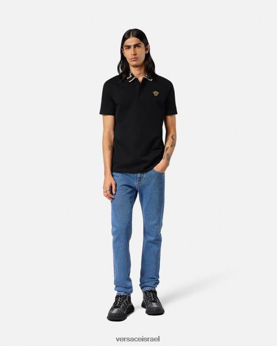 גברים Versace שָׁחוֹר חולצת פולו greca עם שרוולים קצרים הַלבָּשָׁה N8T21375