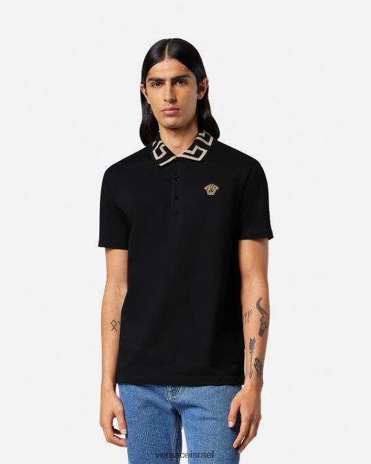 גברים Versace שָׁחוֹר חולצת פולו greca עם שרוולים קצרים הַלבָּשָׁה N8T21375
