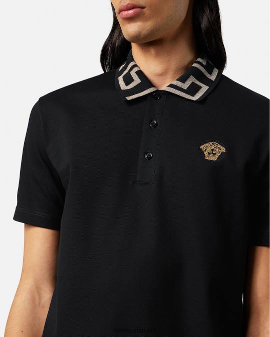 גברים Versace שָׁחוֹר חולצת פולו greca עם שרוולים קצרים הַלבָּשָׁה N8T21375