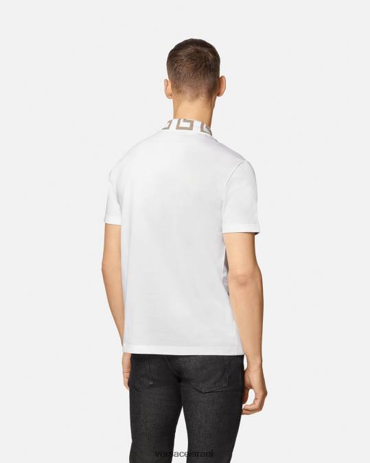 גברים Versace לבן חולצת פולו greca עם שרוולים קצרים הַלבָּשָׁה N8T21376