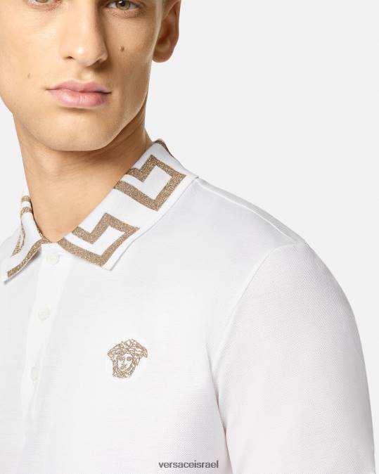 גברים Versace לבן חולצת פולו greca עם שרוולים קצרים הַלבָּשָׁה N8T21376
