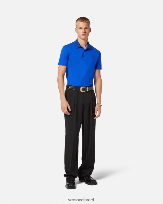 גברים Versace כְּחוֹל חולצת פולו greca עם שרוולים קצרים הַלבָּשָׁה N8T21386