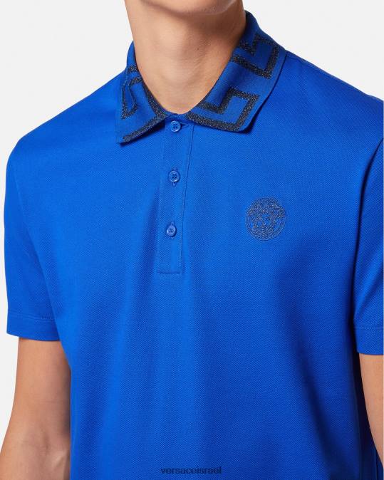 גברים Versace כְּחוֹל חולצת פולו greca עם שרוולים קצרים הַלבָּשָׁה N8T21386
