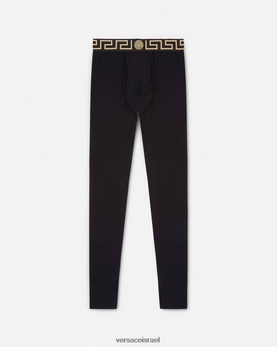גברים Versace שָׁחוֹר תחתונים ארוכים בגבול greca תחתונים ובגדי חוף N8T21760