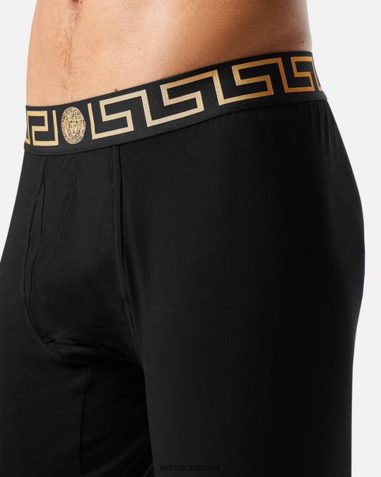 גברים Versace שָׁחוֹר תחתונים ארוכים בגבול greca תחתונים ובגדי חוף N8T21760