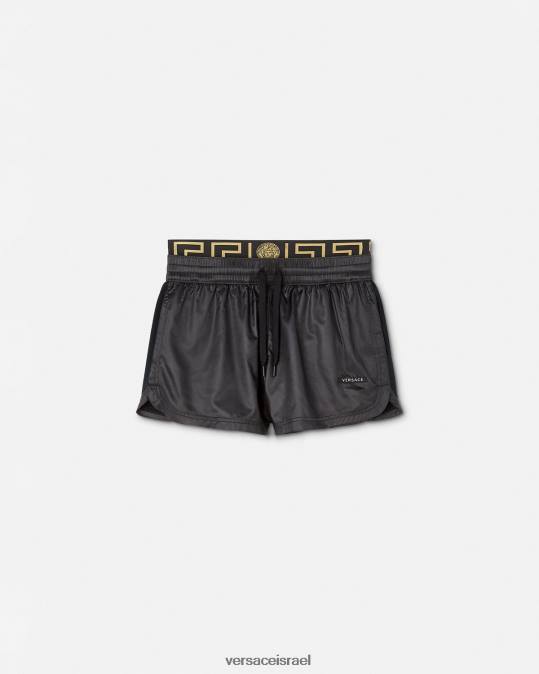 נשים Versace שָׁחוֹר מכנסי כושר קצרים של greca הַלבָּשָׁה N8T2238