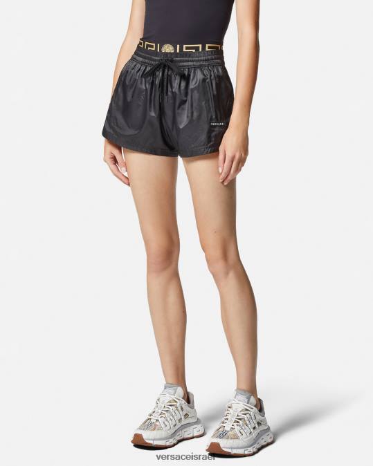 נשים Versace שָׁחוֹר מכנסי כושר קצרים של greca הַלבָּשָׁה N8T2238