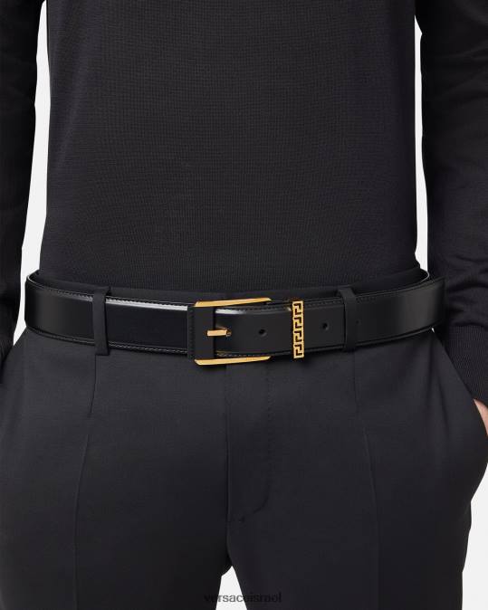 גברים Versace שָׁחוֹר חגורת עור greca accent אביזרים N8T21615