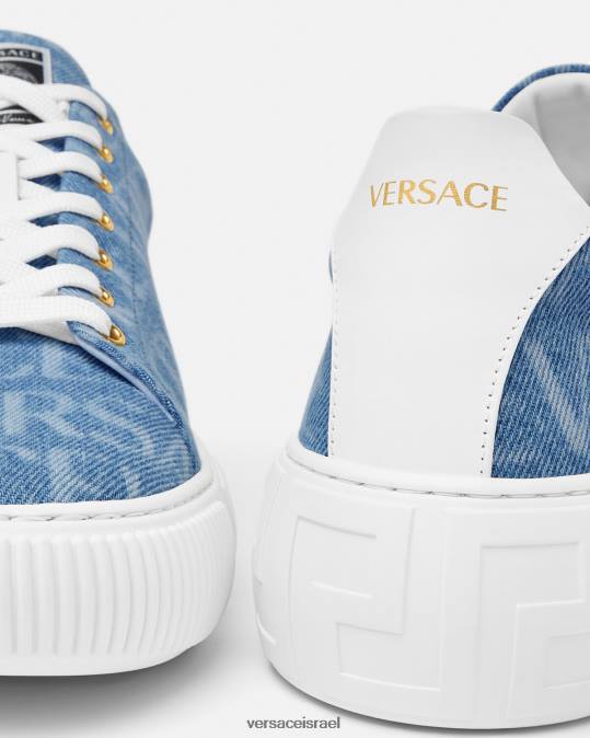 גברים Versace כחול בהיר סניקרס ג'ינס greca allover נַעַל N8T21548