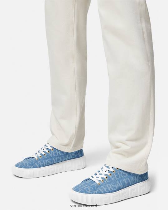 גברים Versace כחול בהיר סניקרס ג'ינס greca allover נַעַל N8T21548