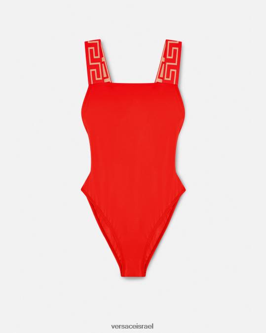 נשים Versace אָדוֹם בגד ים greca border מחלק אחד תחתונים ובגדי חוף N8T21159