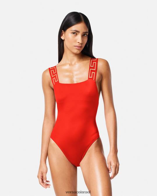 נשים Versace אָדוֹם בגד ים greca border מחלק אחד תחתונים ובגדי חוף N8T21159